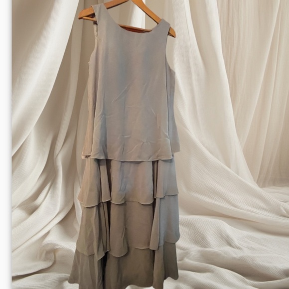 JJ’s House A-line Scoop Tea-Length Chiffon Mother of the Bride Cascading Ruffles - Picture 6 of 10